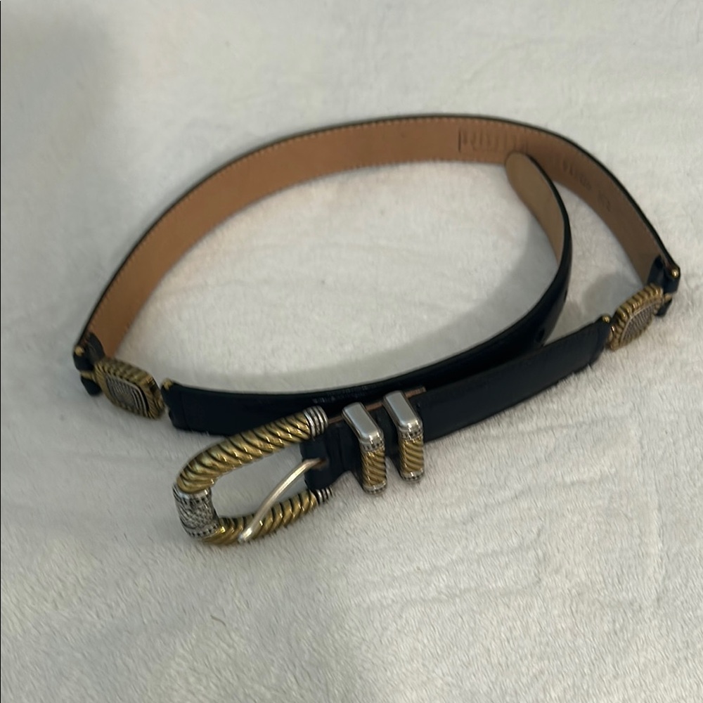 NWT Brighton Black and Gold Leather Belt with Ornate Buckle